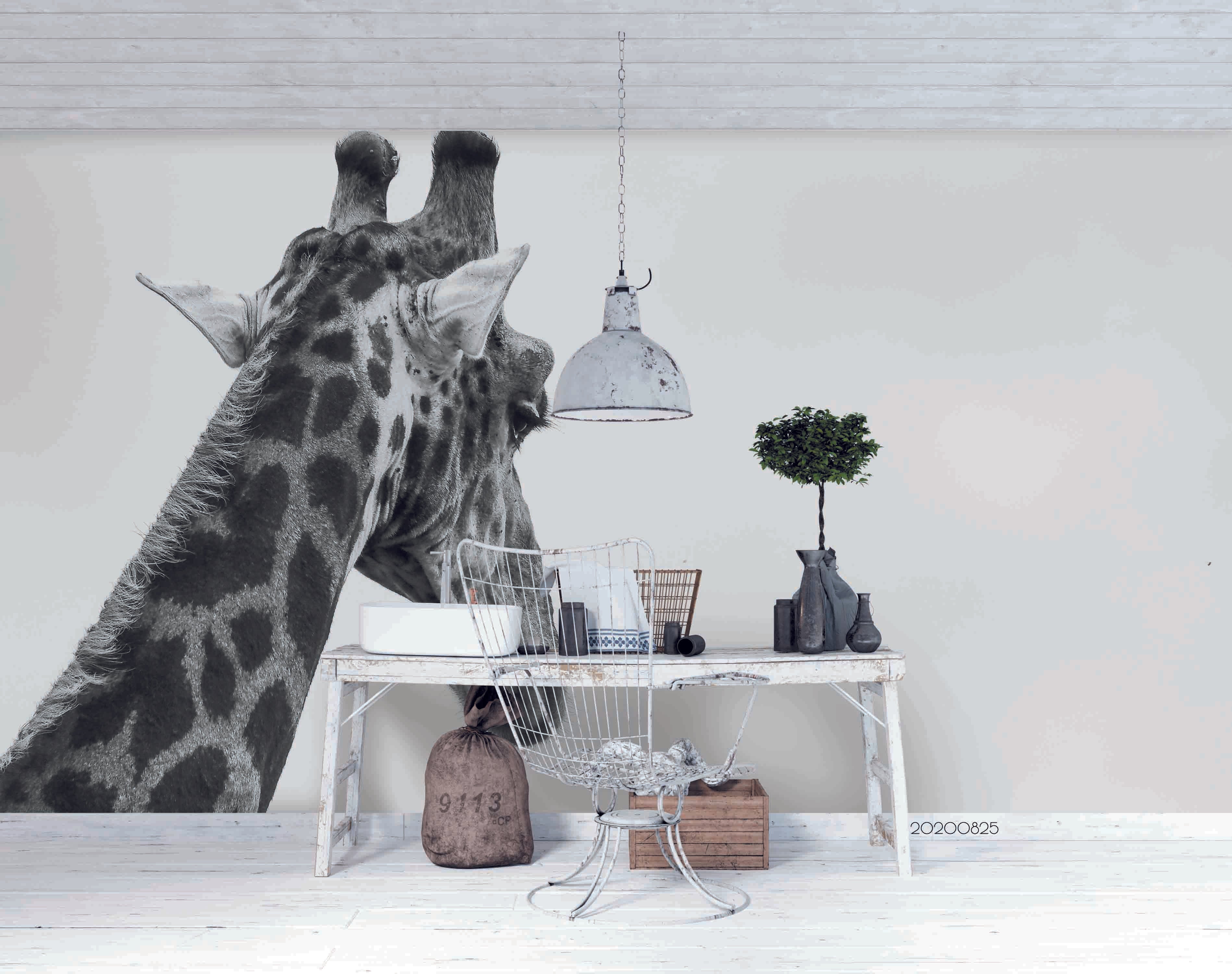 3D Animal Grey Giraffe Wall Mural Wallpaper Lqh 71