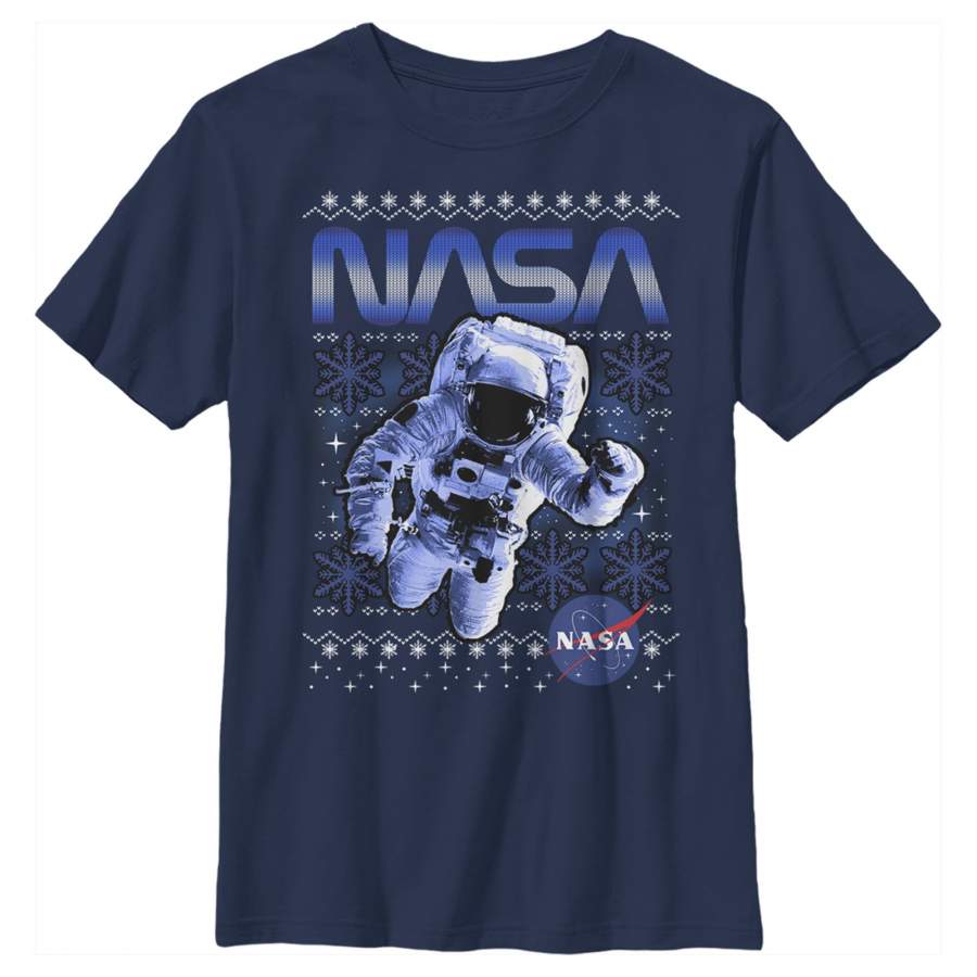 NASA Boy’s Ugly Christmas Astronaut Print  T Shirt