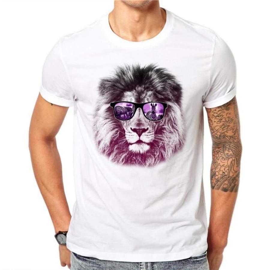 Cotton  Fashion Men T Shirt Short Sleeve Tops Creative Lion Zebra Printed T Shirts Cool Tee