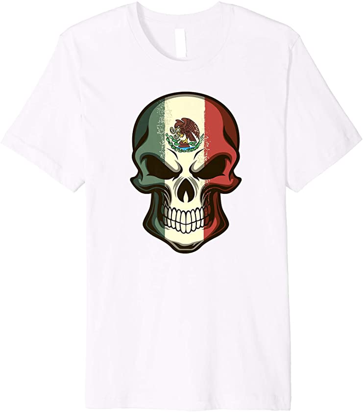 Awesome Mexico Shirts – Mexican Flag Skull Artwork Premium T-Shirt