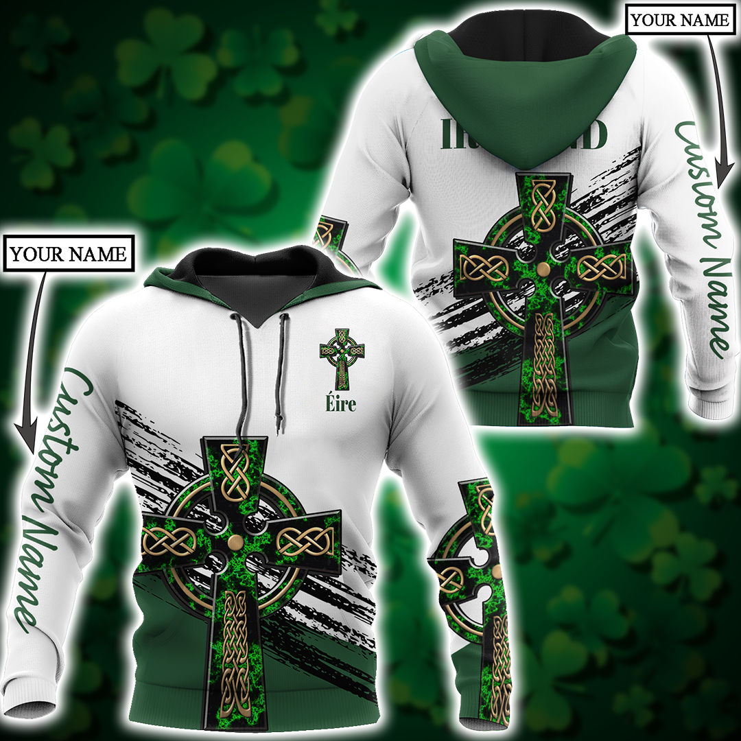 Cool Irish St. Patrick’S Day Celtic Cross Shirt For Men And Women Custom Name, St. Patrick’S Day 3D Hoodie Shirt