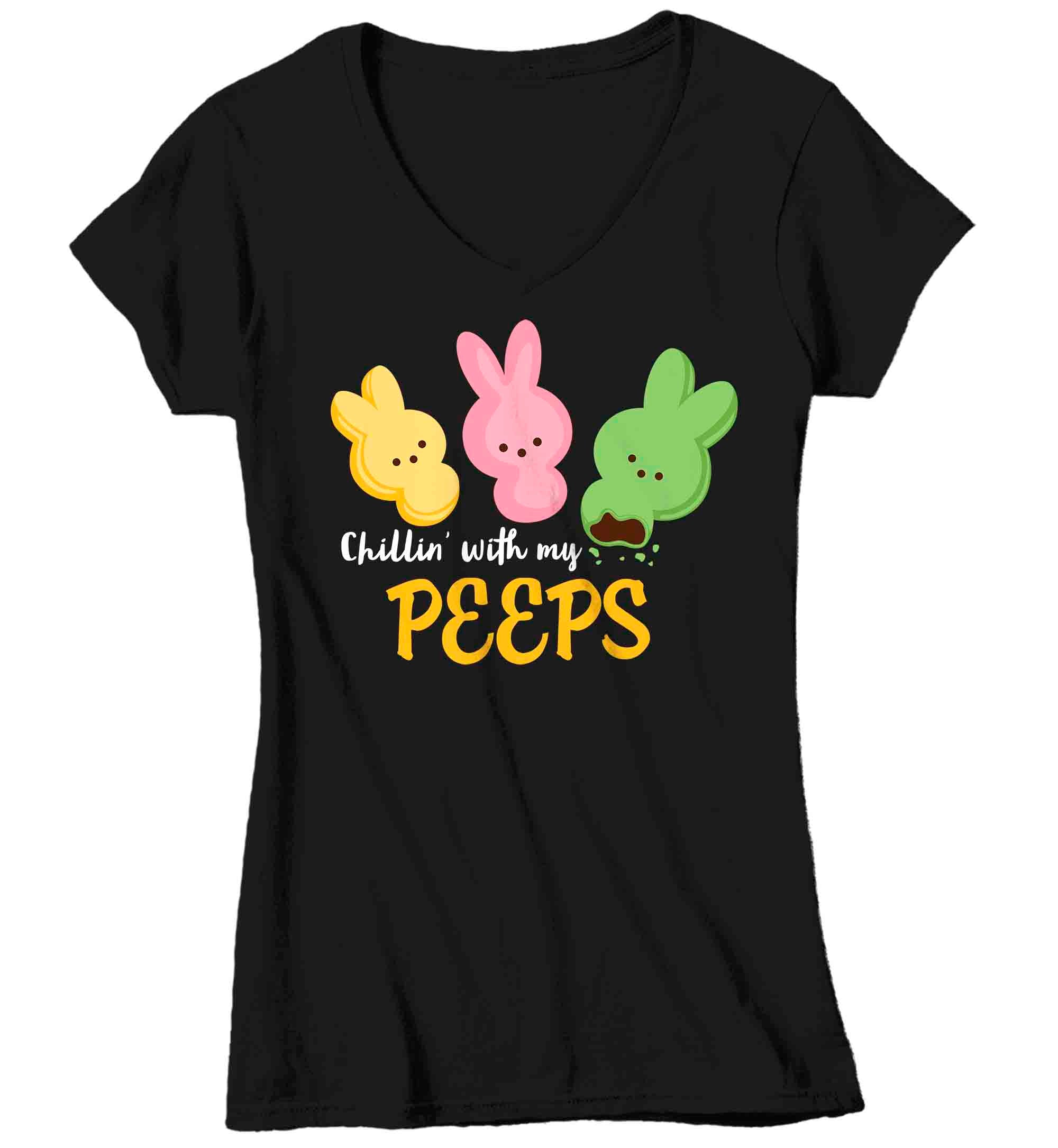 Women’S V-Neck Easter Shirt Chillin’ With My Peeps T Shirt Bunny Tshirt Cute Gift Easter Teacher Easter Tee Woman Ladies