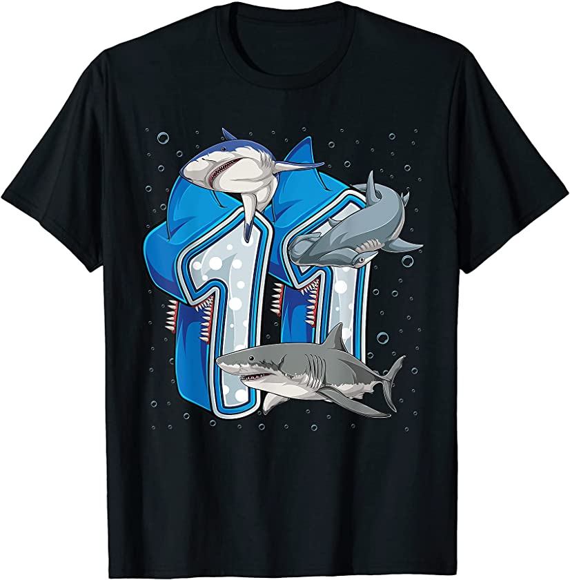 11th Birthday Boys Shark 11 years Old Ocean Shark B-day T-Shirt