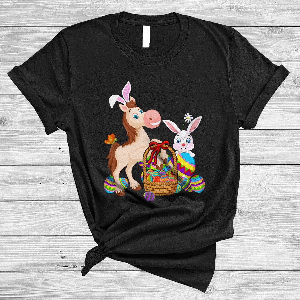 Bunny Horse With Easter Egg Basket Cute Happy Easter Day Bunny Farmer Lover Gifts T-Shirt