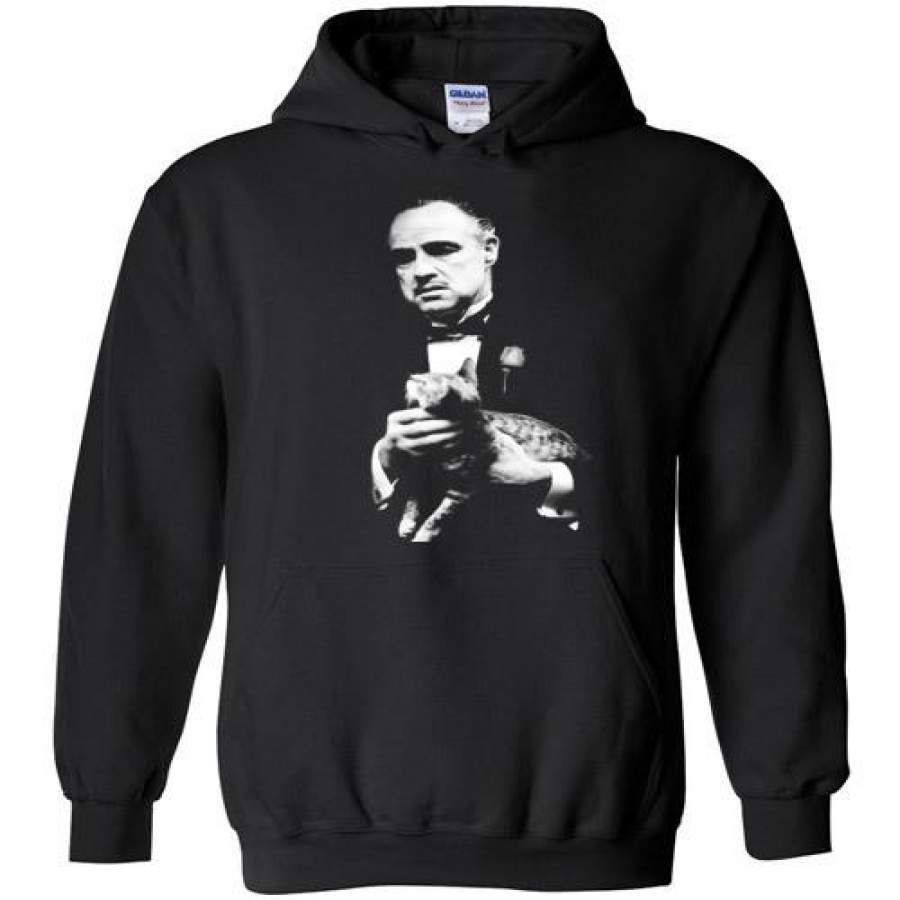 The Godfather Marlon Brando With Cat Mafia Gangster Movie Classic , Gildan Heavy Blend Hoodie