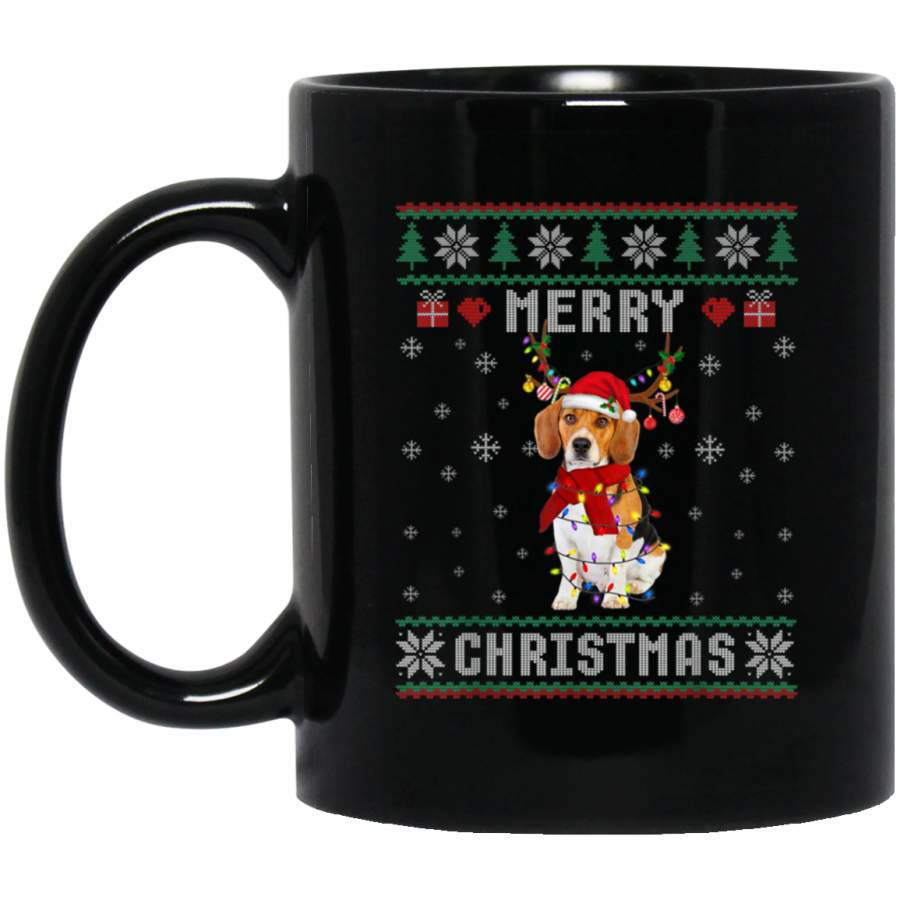 Beagle Reindeer Ugly Christmas Dog Gift  11 oz 15 oz Mug Black