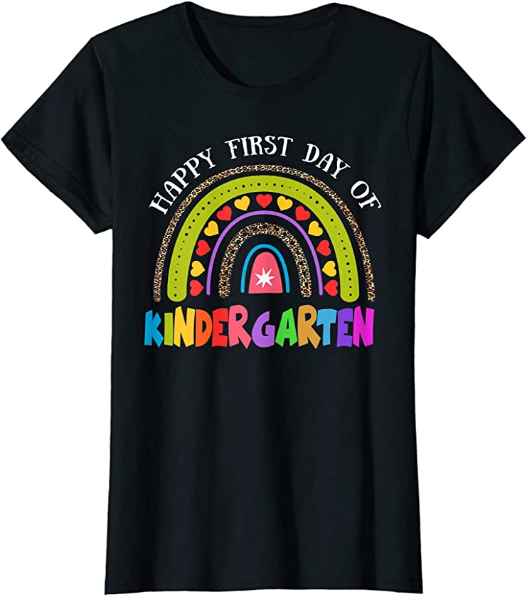 Rainbow Leopard Happy First day of Kindergarten Teacher T-Shirt