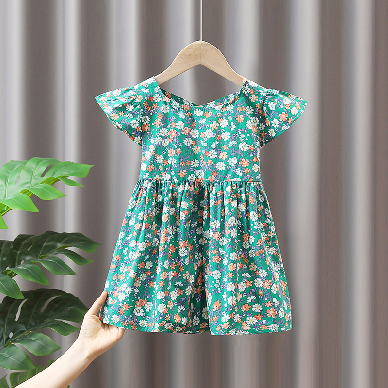 Toddler children Girls Summer Clothes Frilled Floral Dresses costume for kids Girls Clothing Baby Outer wear Thin Casual Dress alx