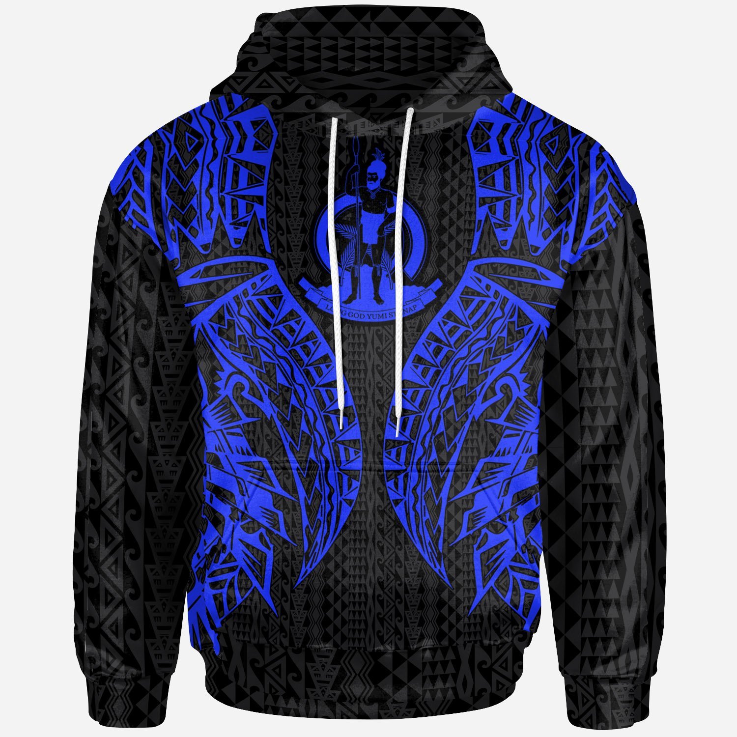 Vanuatu Hoodie – Polynesian Lion Head Blue Style – Pacific Print Hoodie