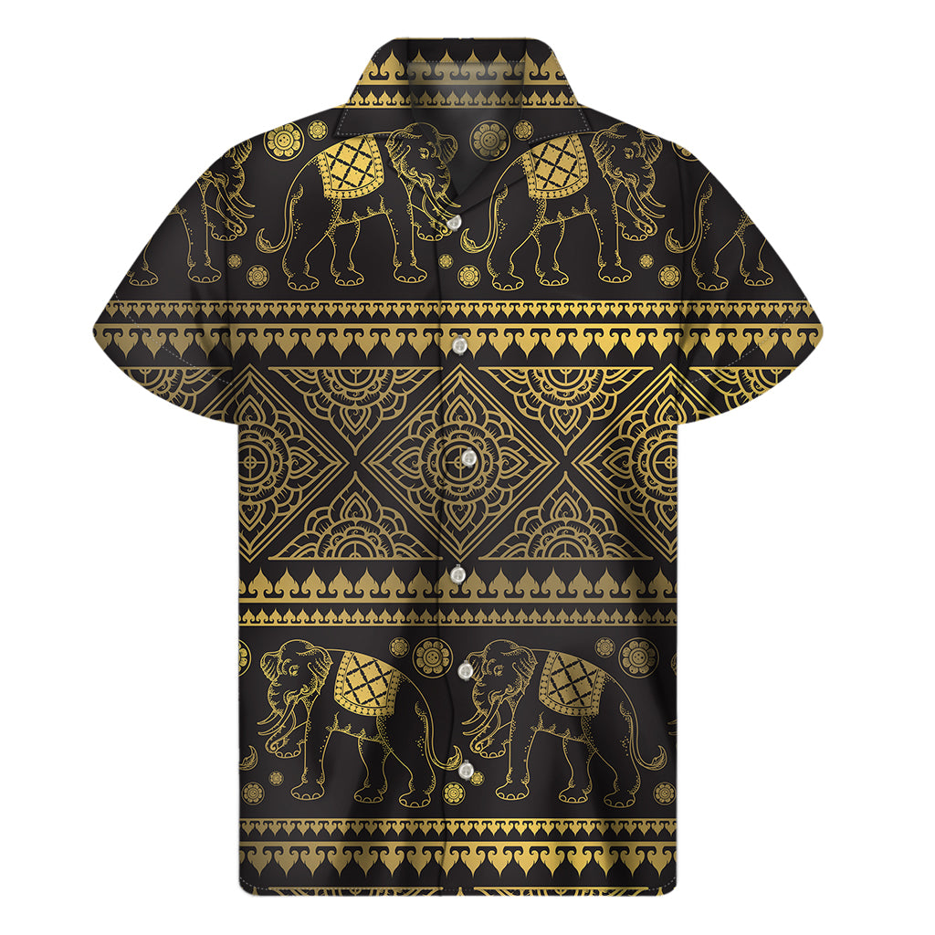 Ethnic Thai Elephant Pattern Print Men’S Short Sleeve Shirt