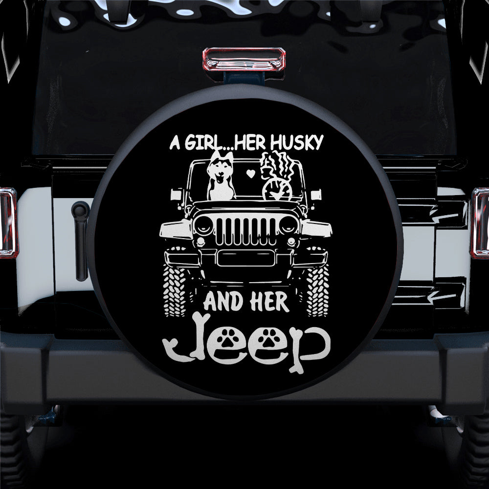 Her Husky And Her Jeep Car Spare Tire Covers Gift For Campers