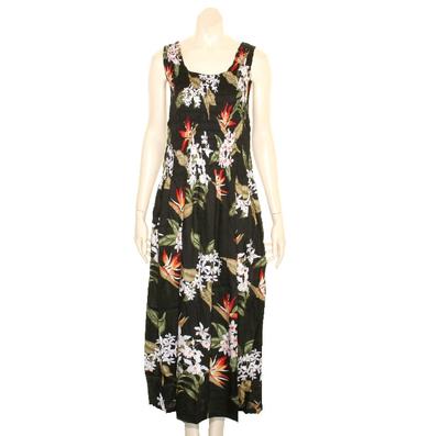 Short Hawaii Bird Of Paradise Tank Style Smock Dress Black Ha79429