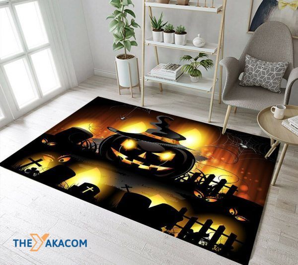 Happy Halloween Pumpkin City Rectangle Area Rug Floor Decor