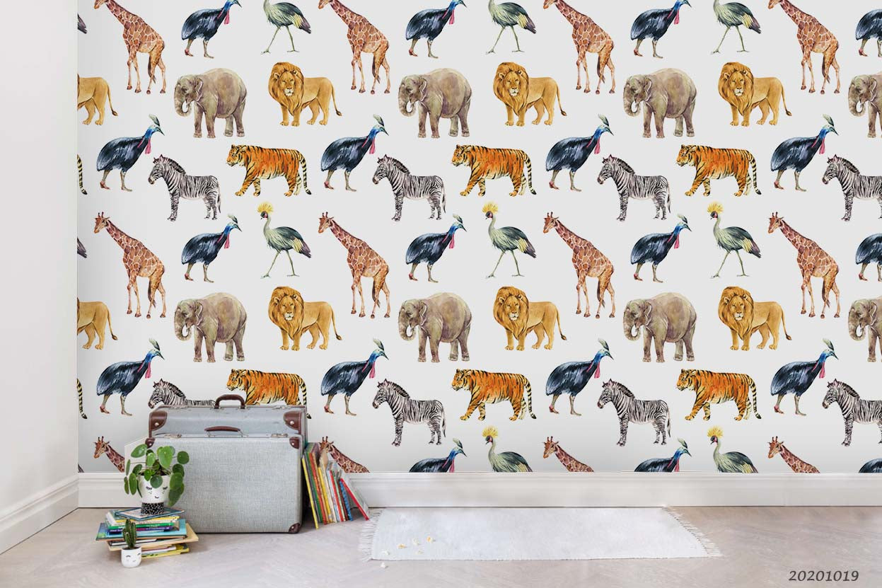 3D Watercolor Jungle Animals Mural Wallpaper Wj 9483