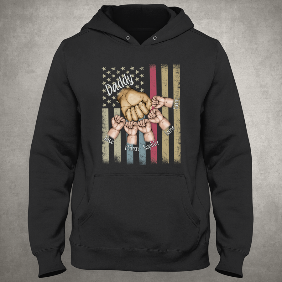 Presonalized Daddy Grandkids Hands Flag Hoodie