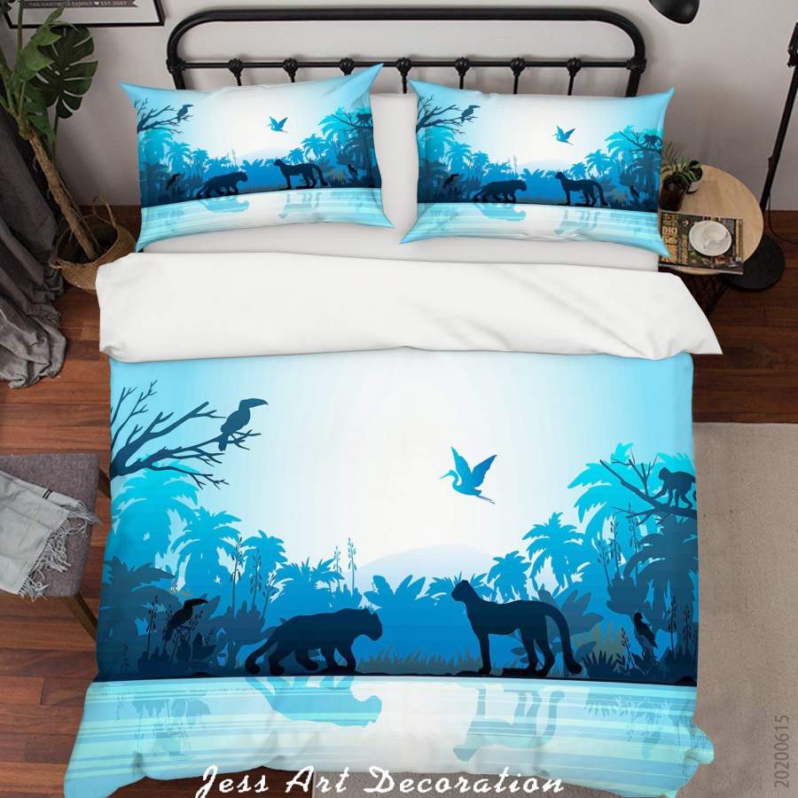 3D Blue Tropical Forest Animal Quilt Cover Set Bedding Set Duvet Cover Pillowcases SF60