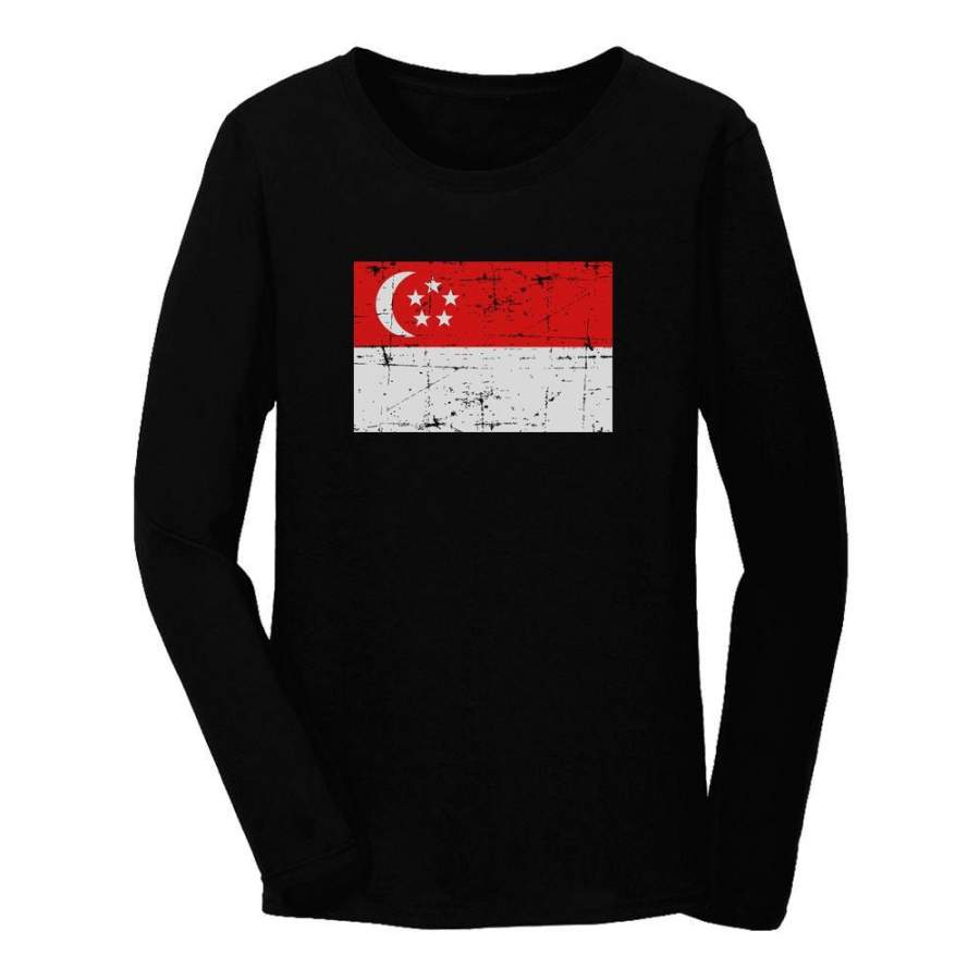 Vintage Singapore Flag Women Long Sleeve T-Shirt