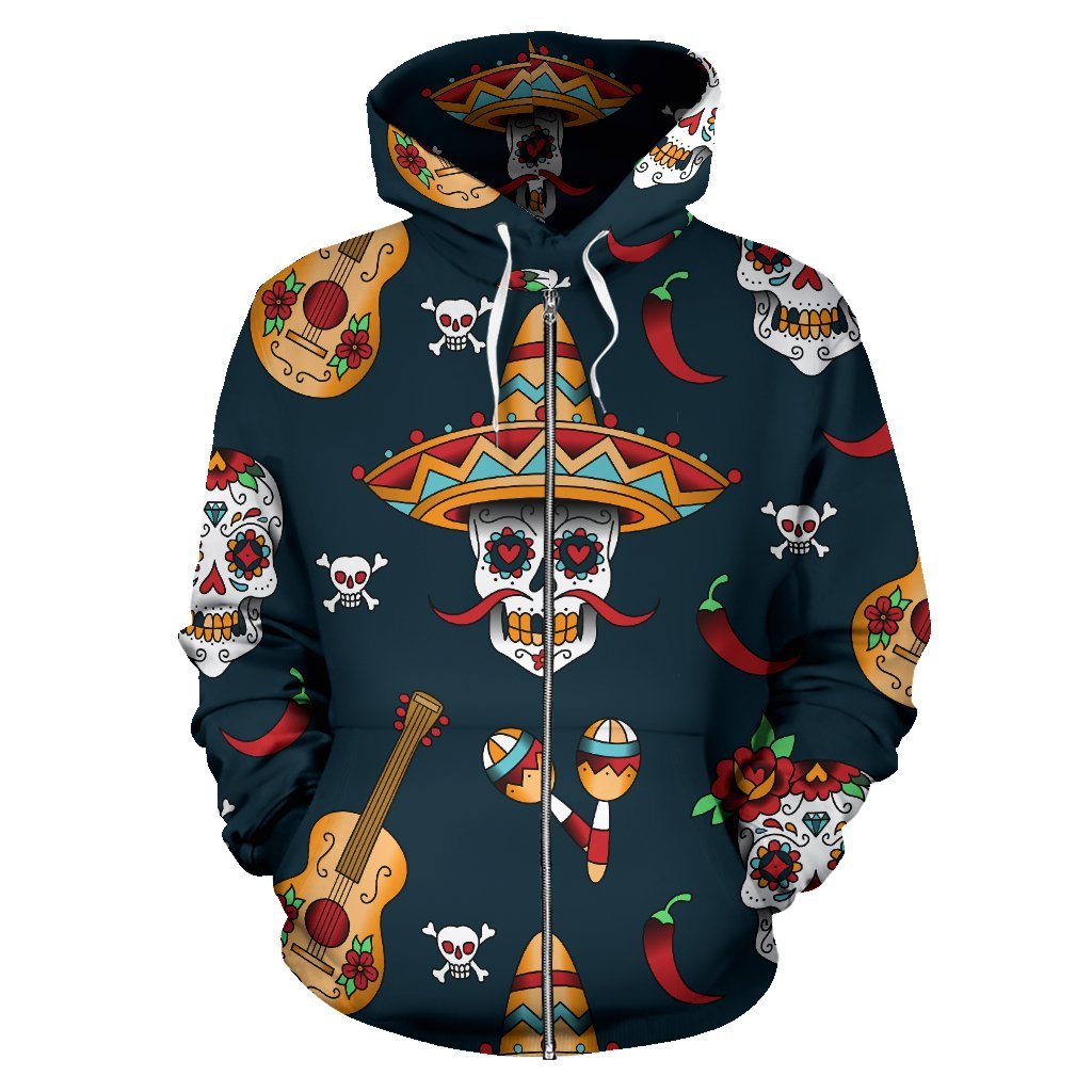 sugar skull Mexican Zip Up Hoodie