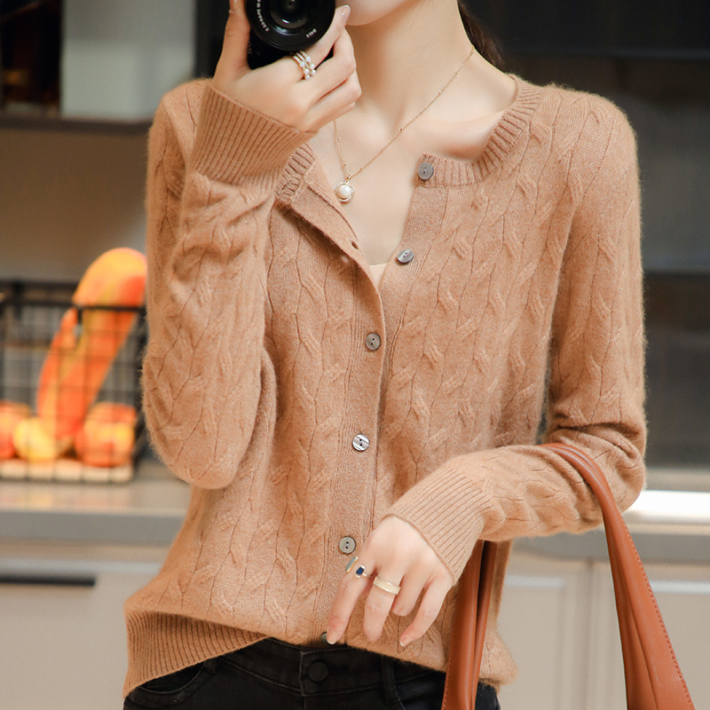 2021 Women Cardigan Super Warm 100% Pure Wool Sweaters O-neck Loose Female Sweater Ladies’ Solid Color Knit Cardigans Lady Shirt alx