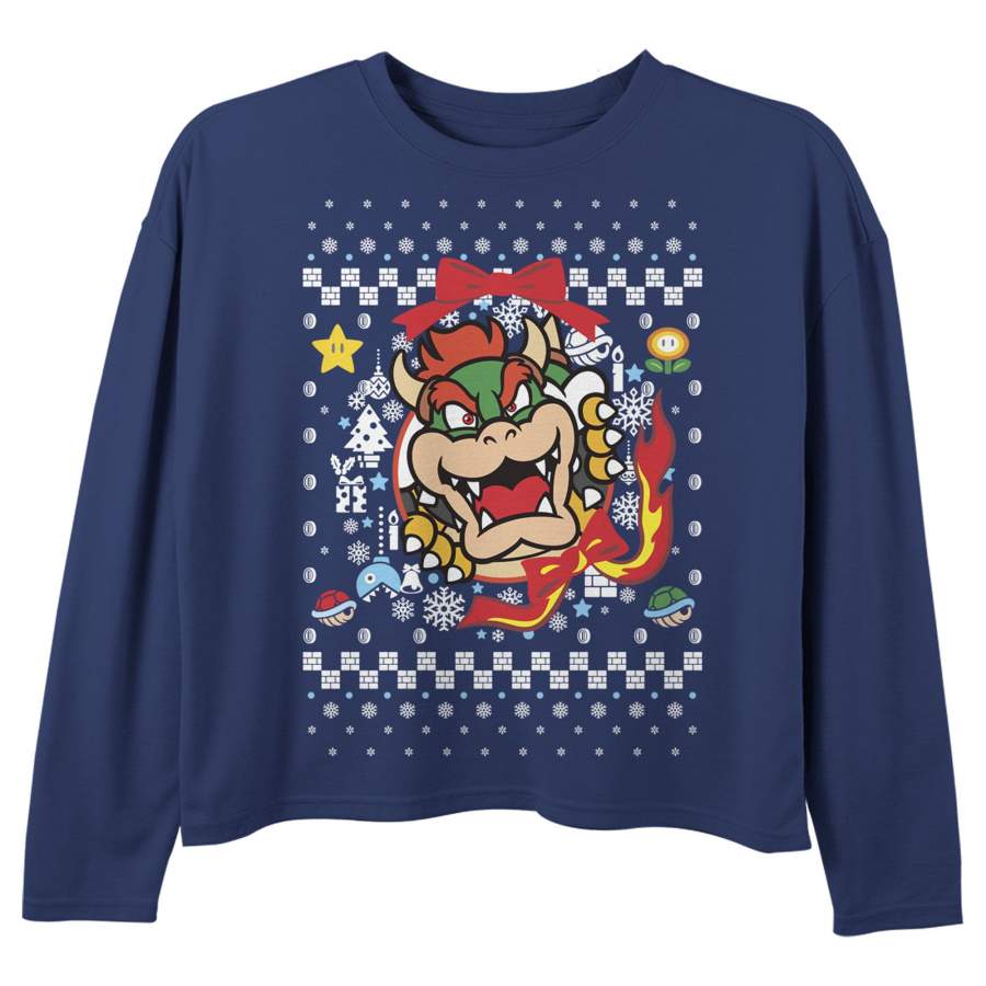 Nintendo Girl’s Christmas Bowser Wreath  Long Sleeve Shirt