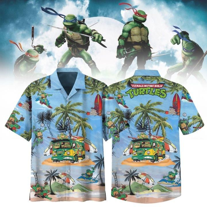 Turtles Teenage Mutant Ninja Print Short Sleeve Hawaii Casual Shirt Ha26163