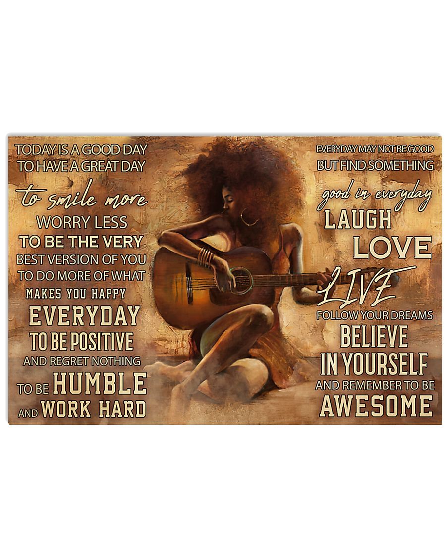 Black Girl With Guitar Today Is Good Day poster canvas