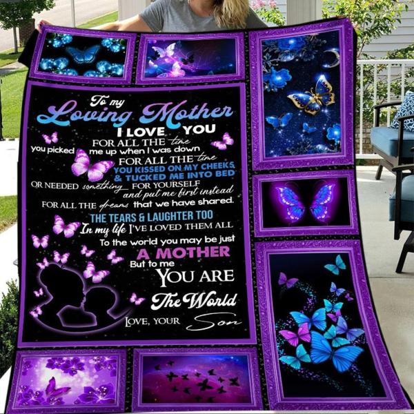 To My Loving Mother Butterfly Purple Blanket – Gift For Mom From Son Gsge