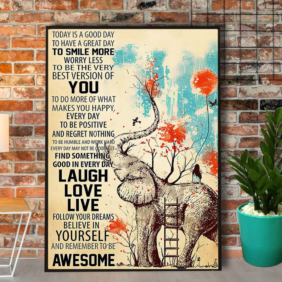 Elephants remember to be awesome elephant & girl paper poster no frame/ wrapped canvas wall decor full size