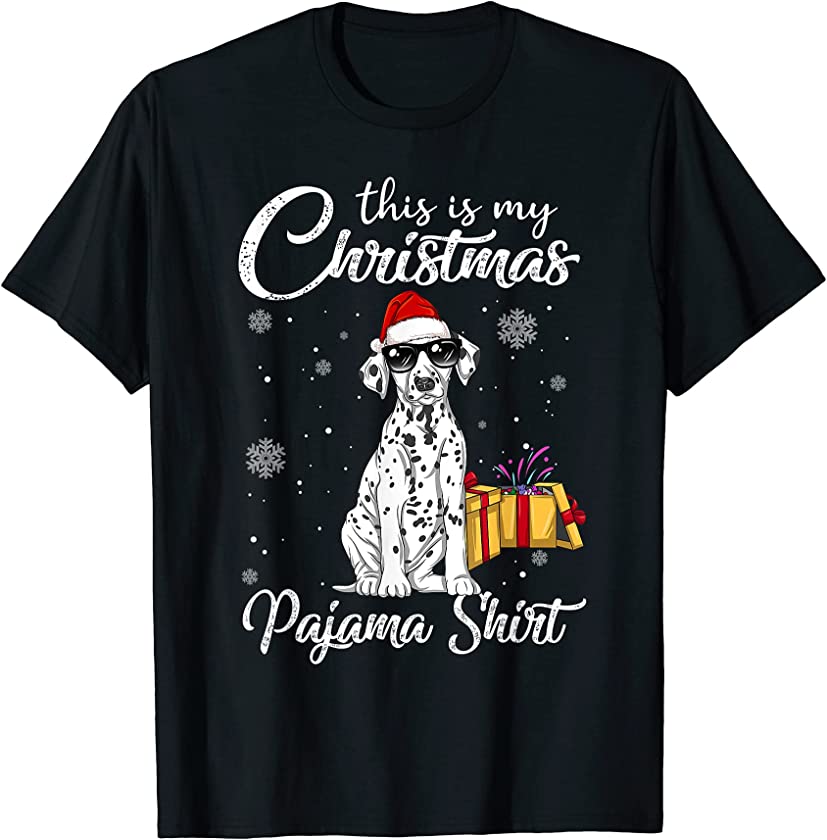 Cute Dalmatian Puppy Wearing Christmas Hat Holiday T-Shirt