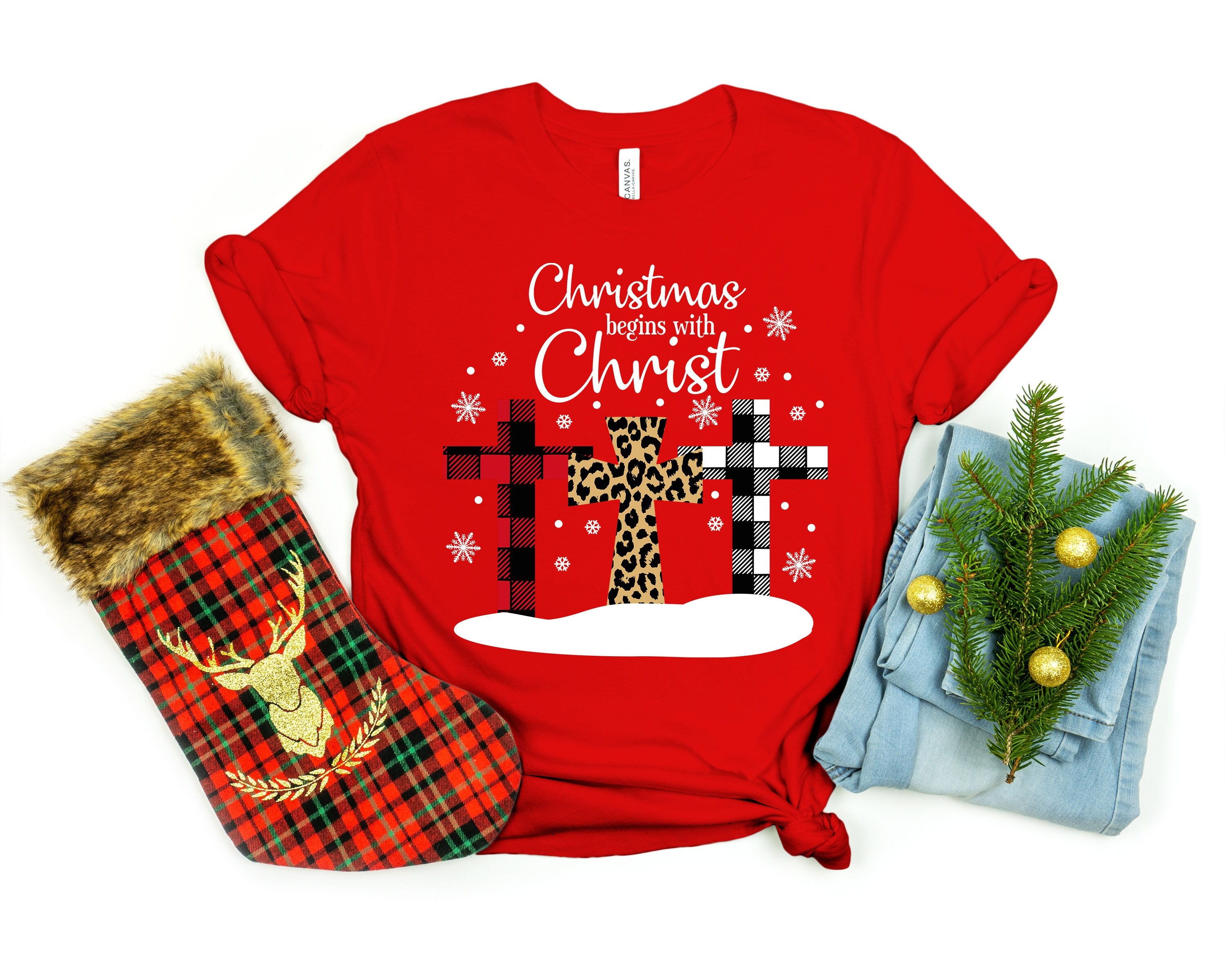 Christmas Begins With Christ Shirt, Christmas Cross Shirt, Christmas Shirt, Christmas Family Shirt, Merry Christmas Shirt, Christmas Gift