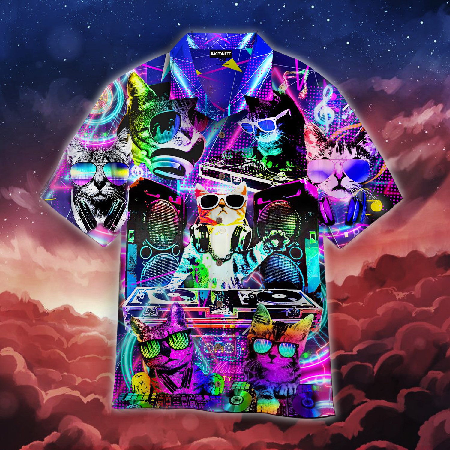 Cool Neon Dj Kitty Cat Hawaii Shirt For Men Women Adult Ha26737