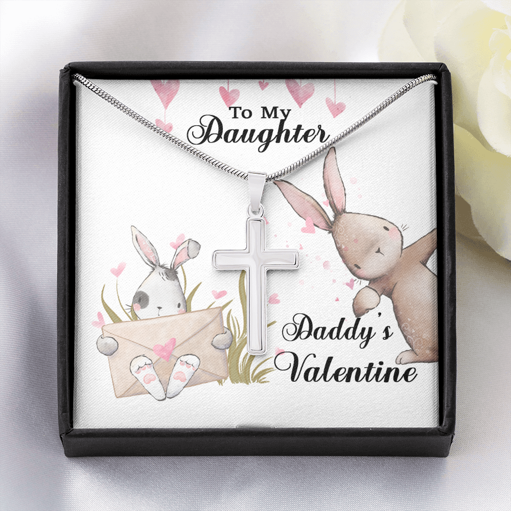 Valentine’S Day Gift For Daughter, Valentine Bunny, Cross Necklace, Valentine’S Day Jewelry, Valentine’S Day Necklace, Gift For Daughter