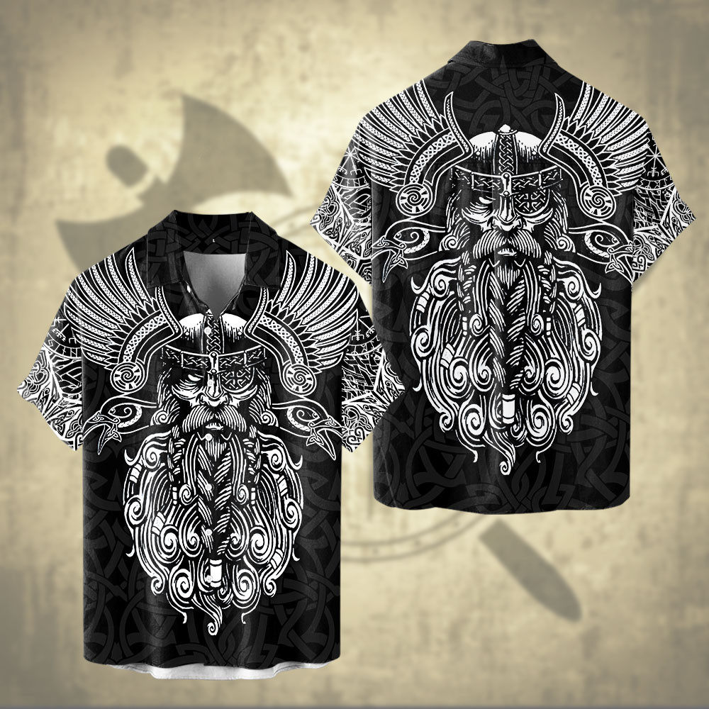 Viking Old Norse King Of Asgard Odin The All Father Tattoo Design Over Print Hawaiian Ha102561