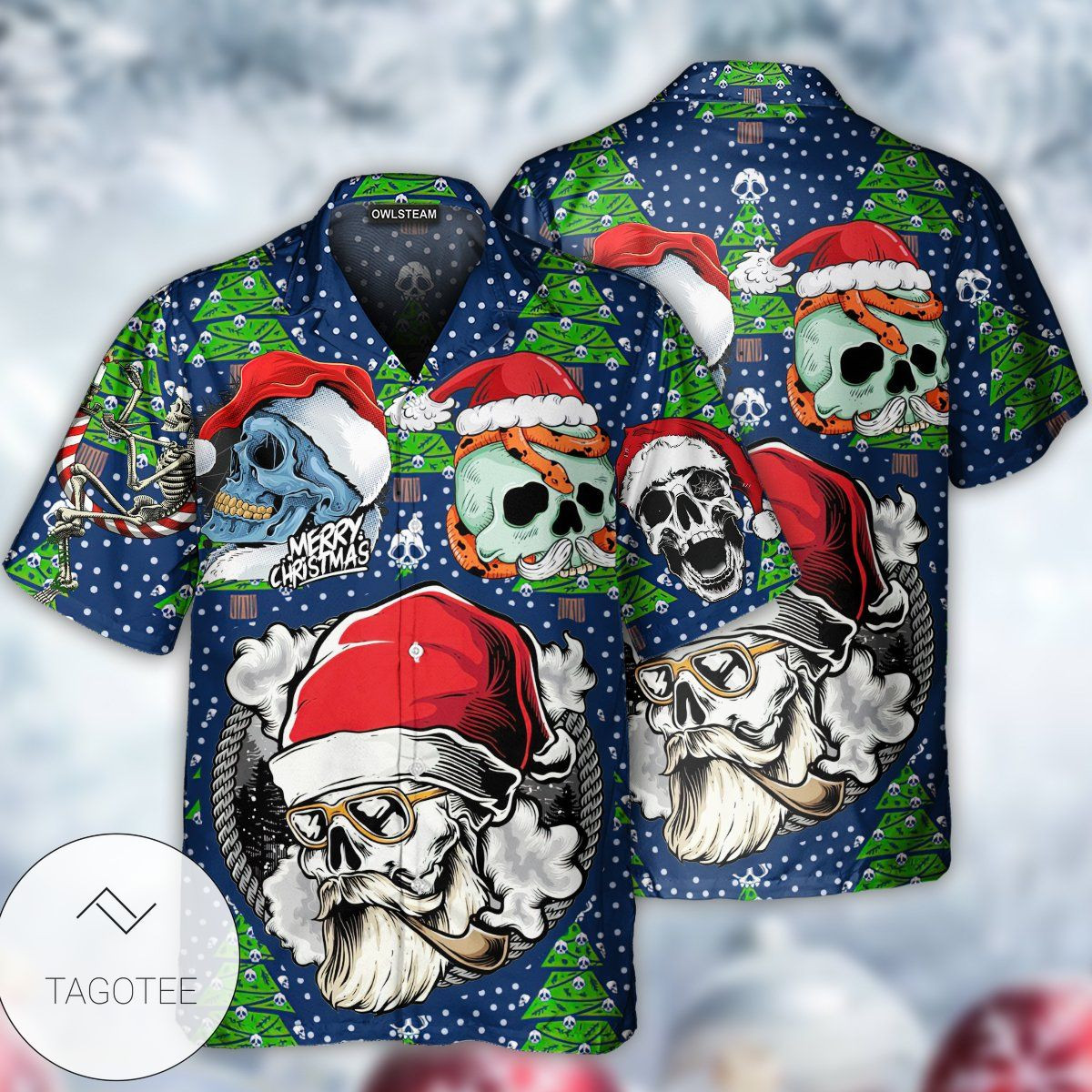 Christmas Hawaii Skull With Santa Hat Merry Button Up Shirt For Men Ha68023