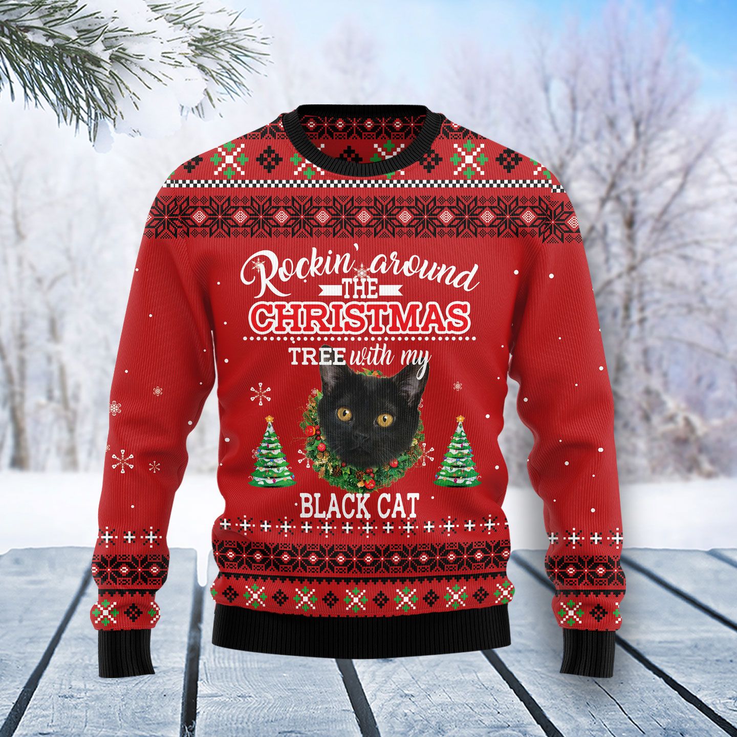 Black Cat Rockin’ TY0712 Ugly Christmas Sweater