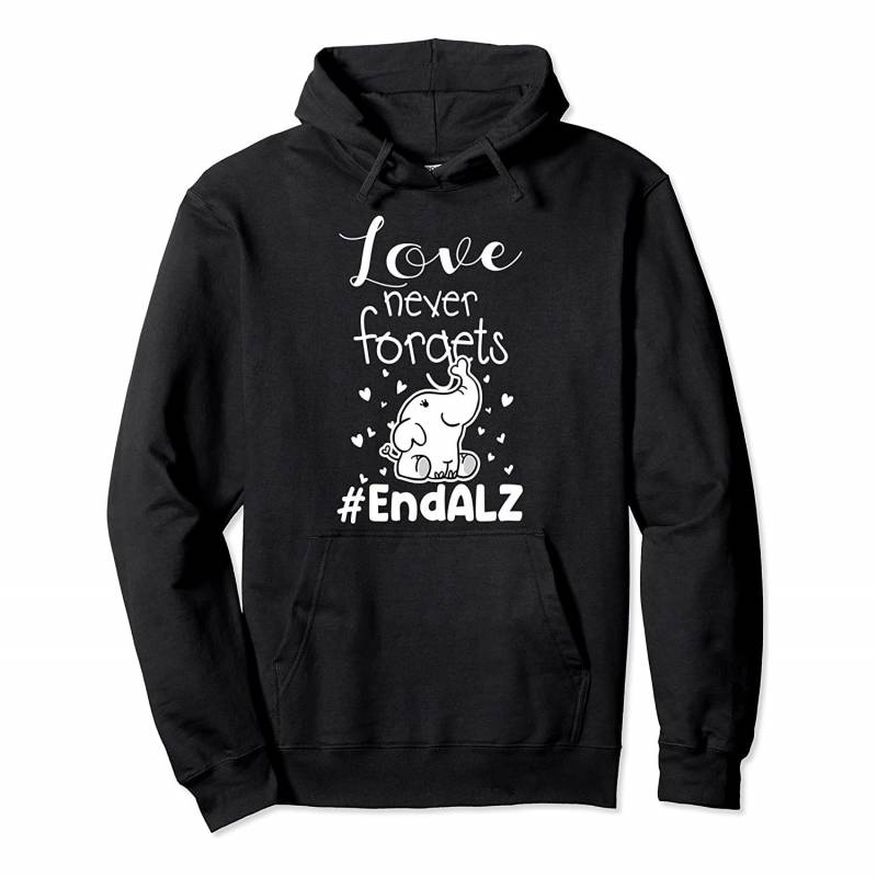 End Alz Alzheimers Love Never Forgets Elephant Heart Pullover Hoodie