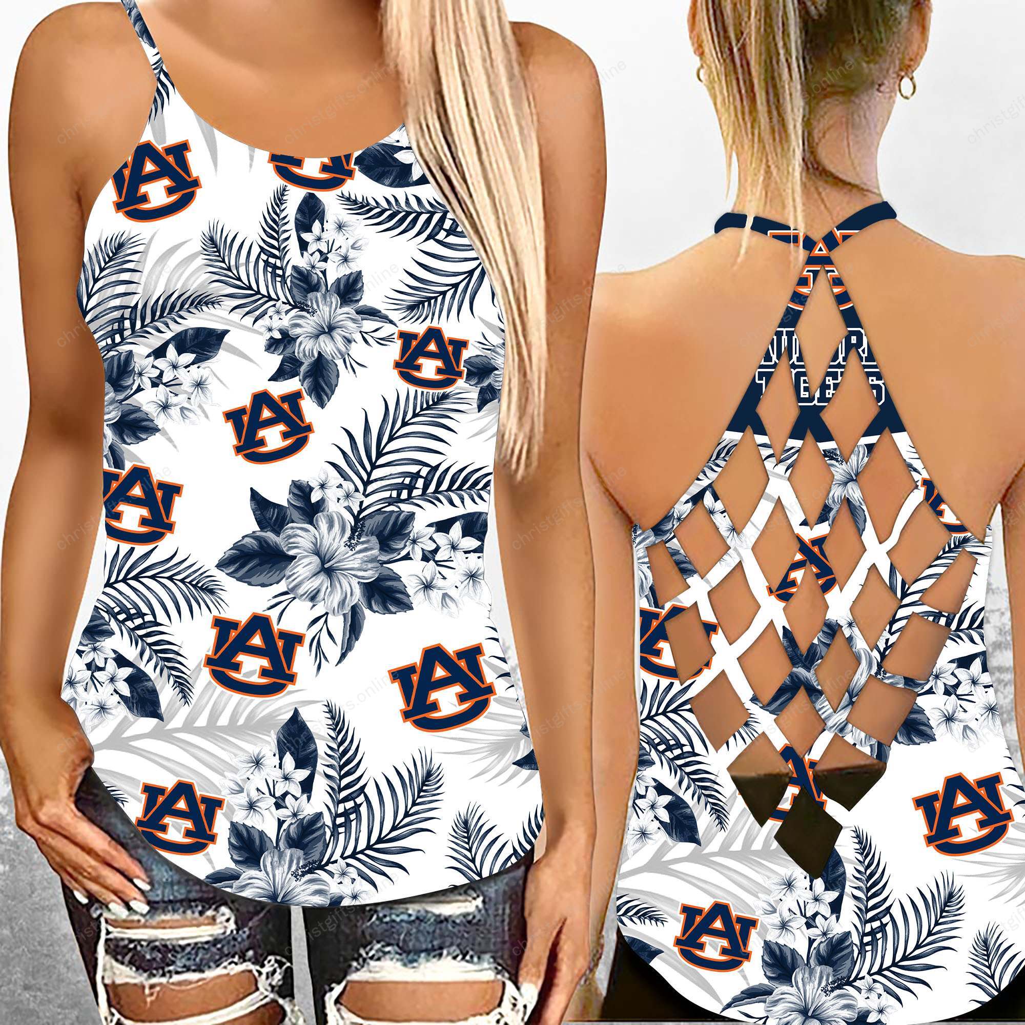 Auburn Tigers NCAA1-Criss Cross Tanktop Hawaii Style Ds1