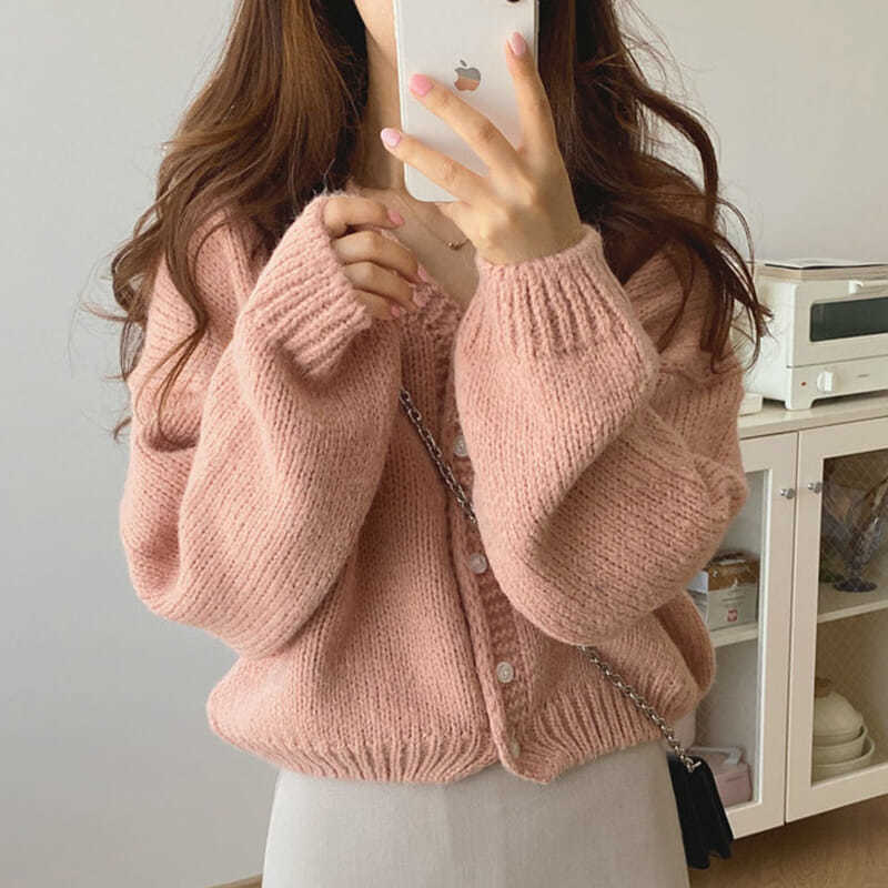 Cardigan Women Sweater Autumn Cropped Colorful All-match Simple V-neck Warm Stylish Retro Ins Chic Newest Female Classic Cozy alx