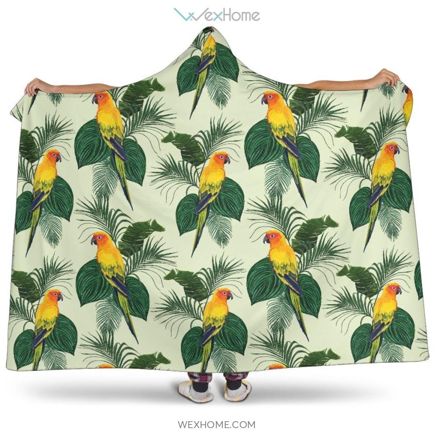 Beautiful Parrot Palm Leaves Pattern Hooded Blanket