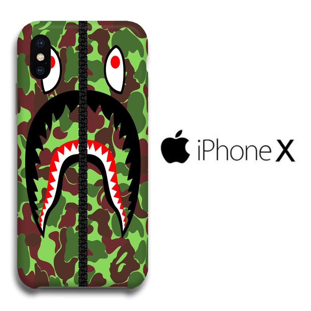 Bape Green Shark Zipper Style Iphone X 3D Case