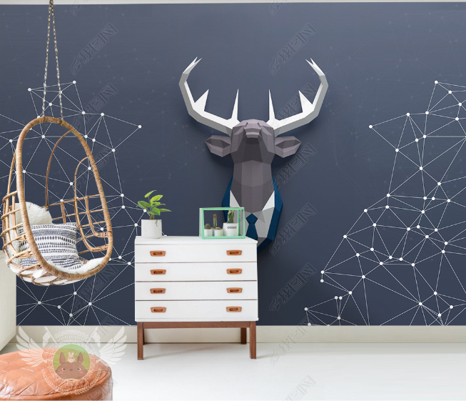 3D Abstract Geometric Animal Elk Wall Mural Wallpaper Lqh 46