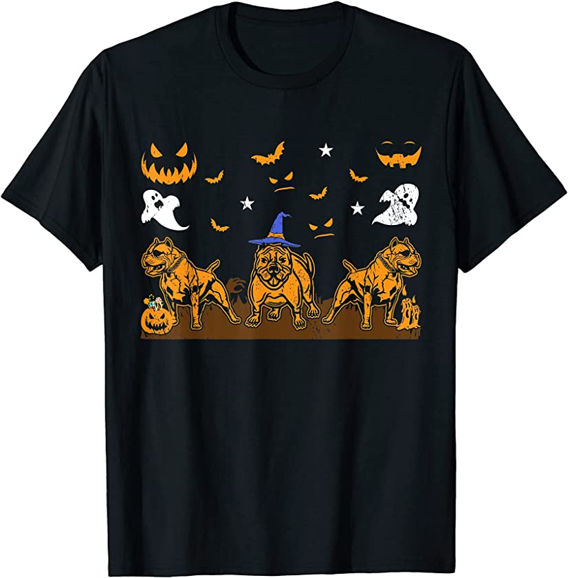 Pit Bull Terrier Dog Lover Witch Hat Halloween Puppy Lover T-Shirt