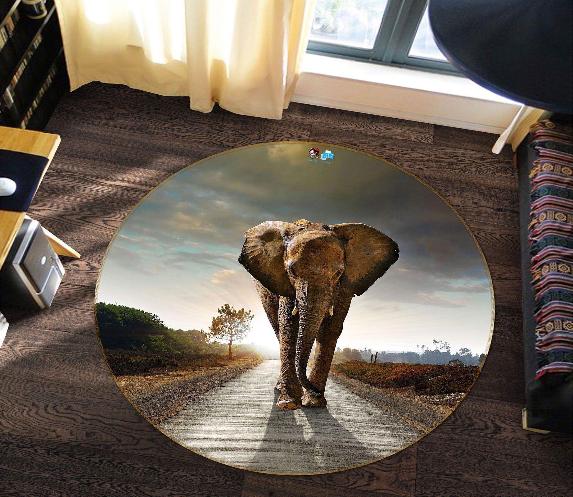 3D Elephant 72218 Round Rug – Round Carpet Home Decor