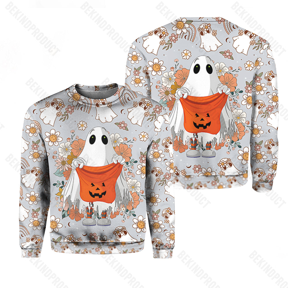 Floral Ghost Halloween Crewneck Sweatshirt All Over Print Sweatshirt For Women Sweatshirt For Men Swn1187