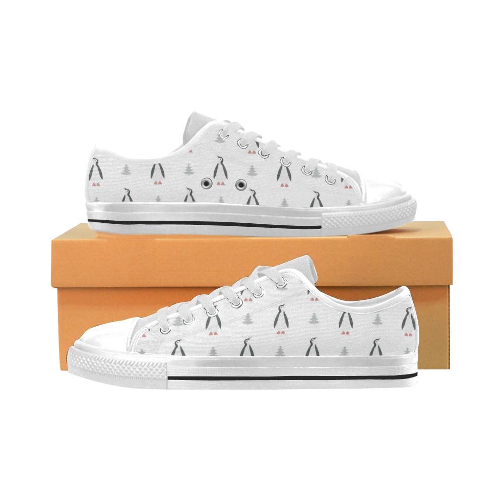 Penguin pattern Men’s Low Top Shoes White