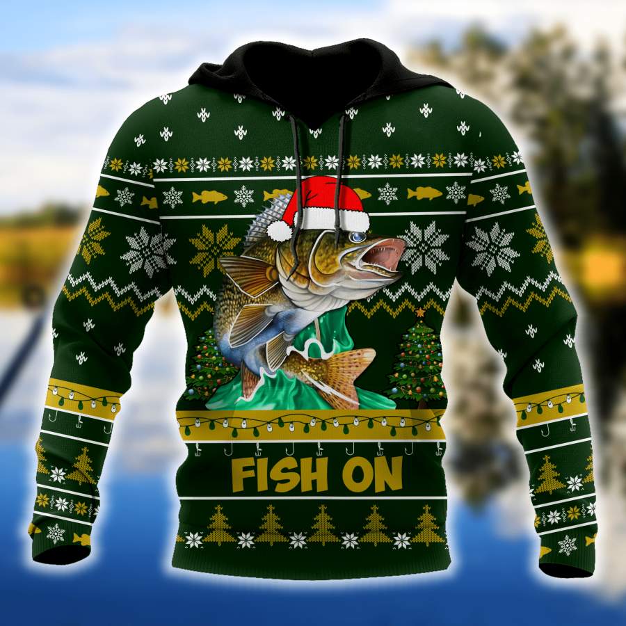 Walleye Fishing Fish on Christmas Hat 3D Shirts AM112055