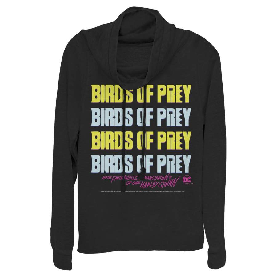 Birds of Prey Junior’s Logo Stack  Cowl Neck Sweatshirt