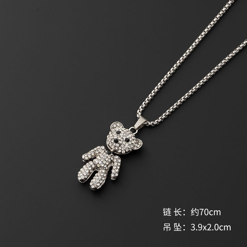 Cute Bear Pendant Necklaces Stainless Hip hop Fashion Titanium Steel Sweater Chain Gift for women or girl alx