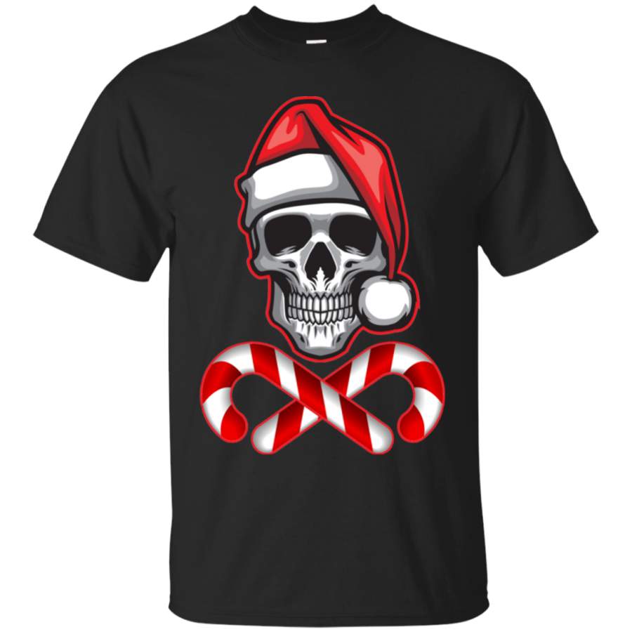 Skull Santa Hat Candy Cane Christmas Funny Santa T-Shirt