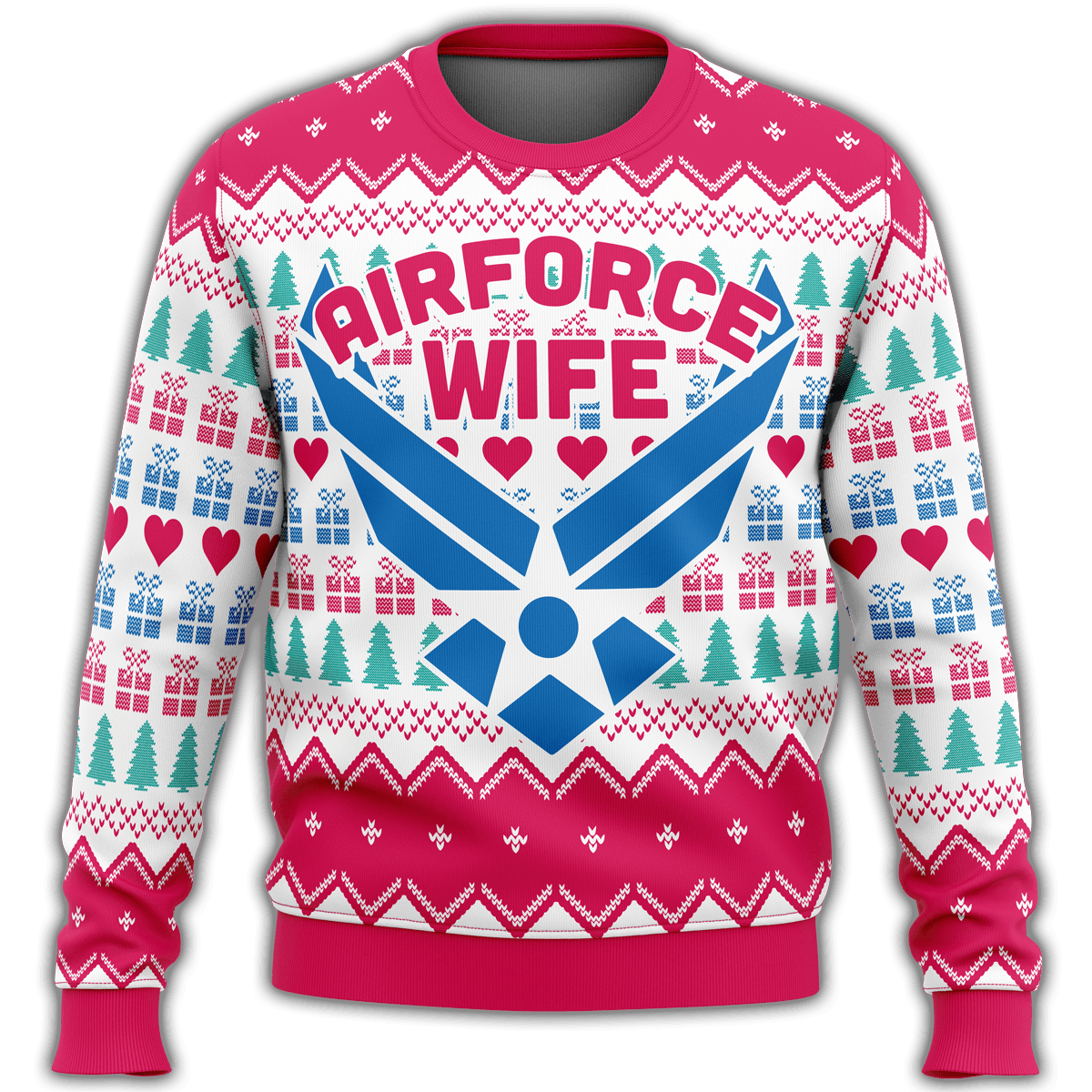 Unifinz Veteran Sweater Air Force Wife Christmas Pattern White Pink Veteran Christmas Ugly Sweater 2022